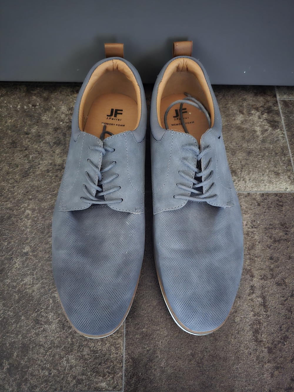 jf j.ferrar Perforated Gray Lace-Up Oxfords with Tan Heel Tab